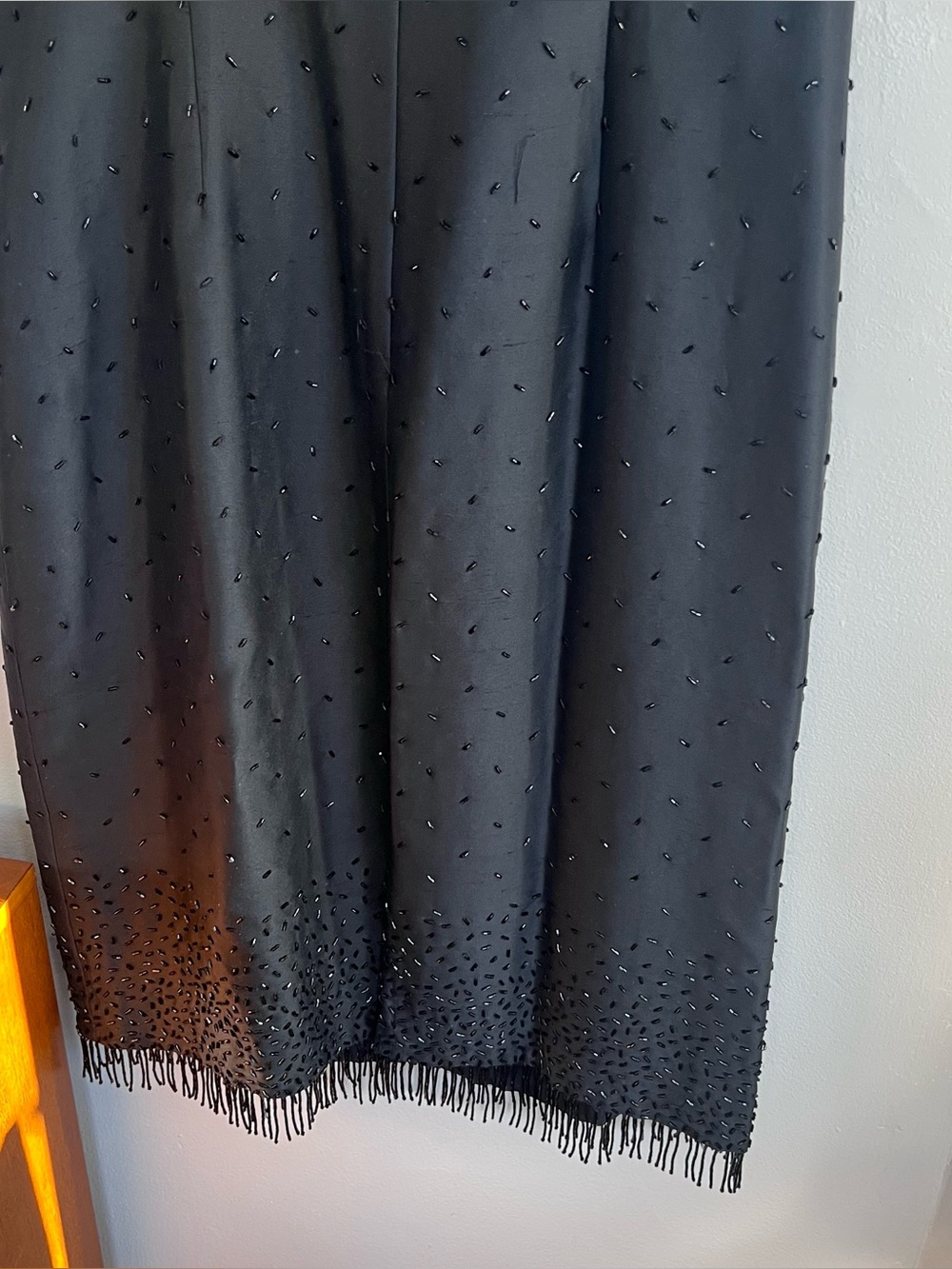 Vintage Ann Taylor Scoop‎ Neck Beaded Tank Midi Dress with Fringe Black Silk 8 - Picture 6 of 6
